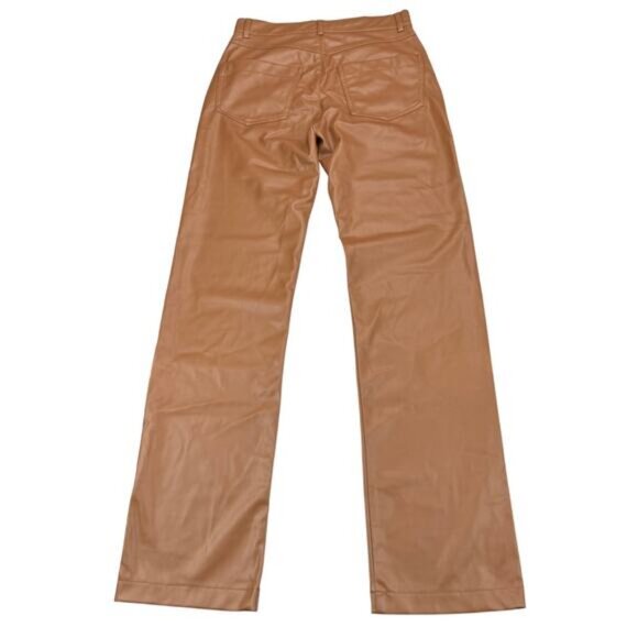 Zara New Woman Full Length Faux Leather Straight Leg Pants Caramel XS - Picture 5 of 5